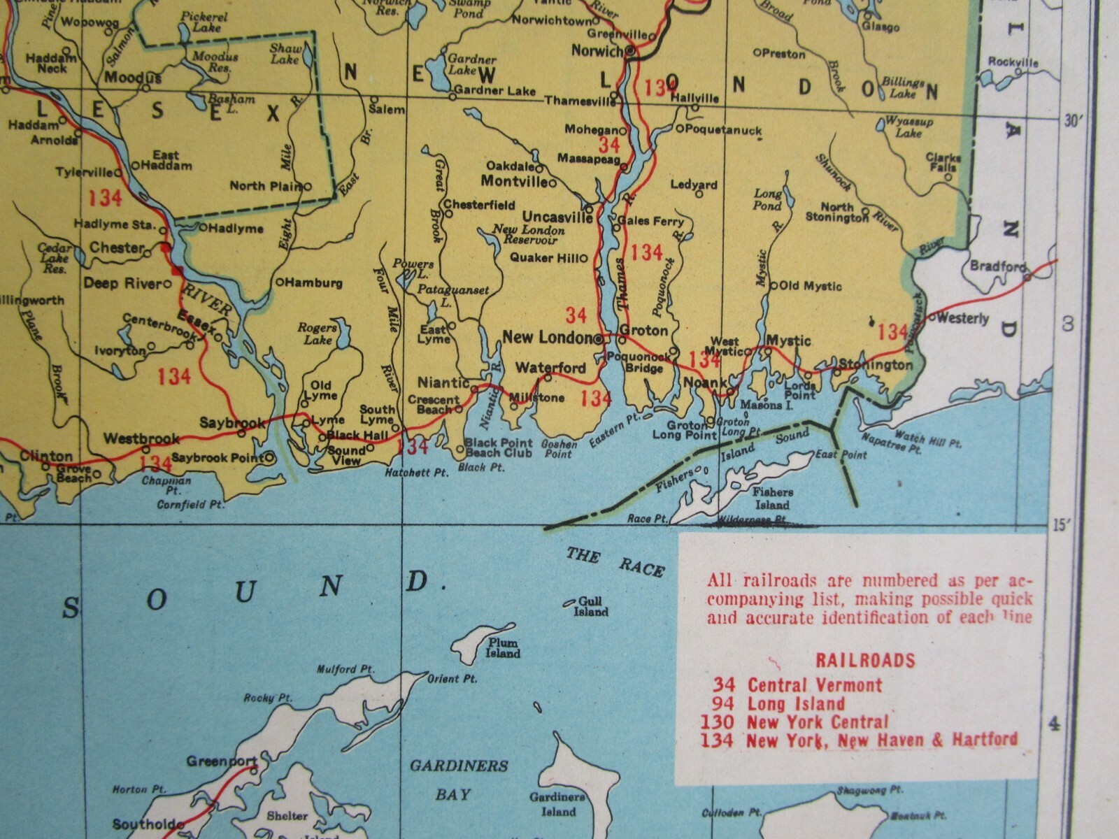 CT CO 1948 CONNECTICUT RAILROAD Map. ~or~ COLORADO Railway Map 1950s Mid Century