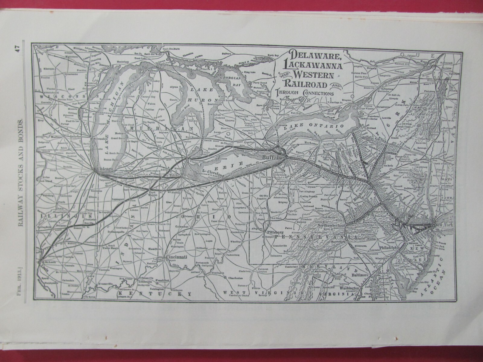 1913 DELAWARE LACKAWANNA & WESTERN RAILROAD SYSTEM MAP ROUTES STATIONS HISTORY