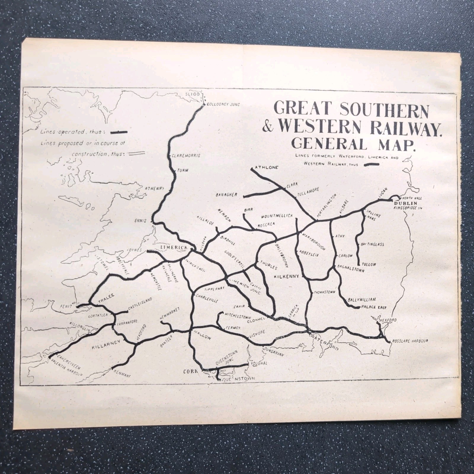 Original 1917 Railway map of Great Southern and Western Railway General Map
