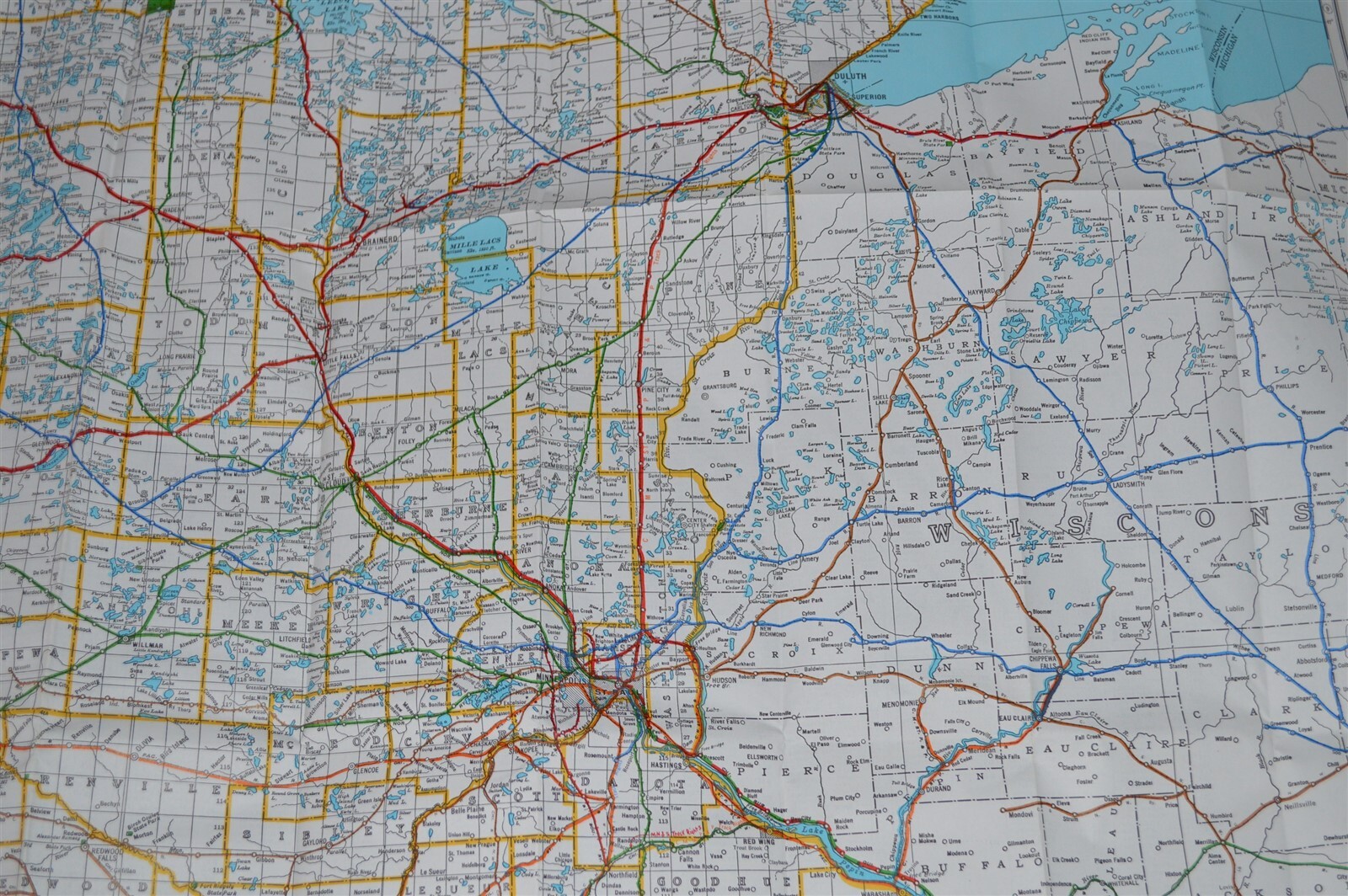 Vintage Northern Pacific Railroad map Minnesota 38″x 22 1/2″ in paper sleeve