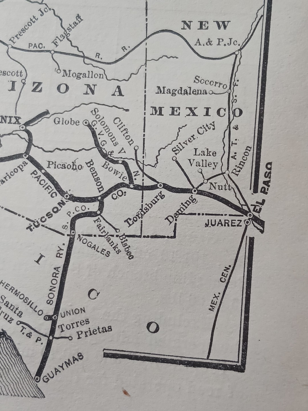 1905 Train Route Map SOUTHERN PACIFIC SYSTEM western USA all Lines Stations