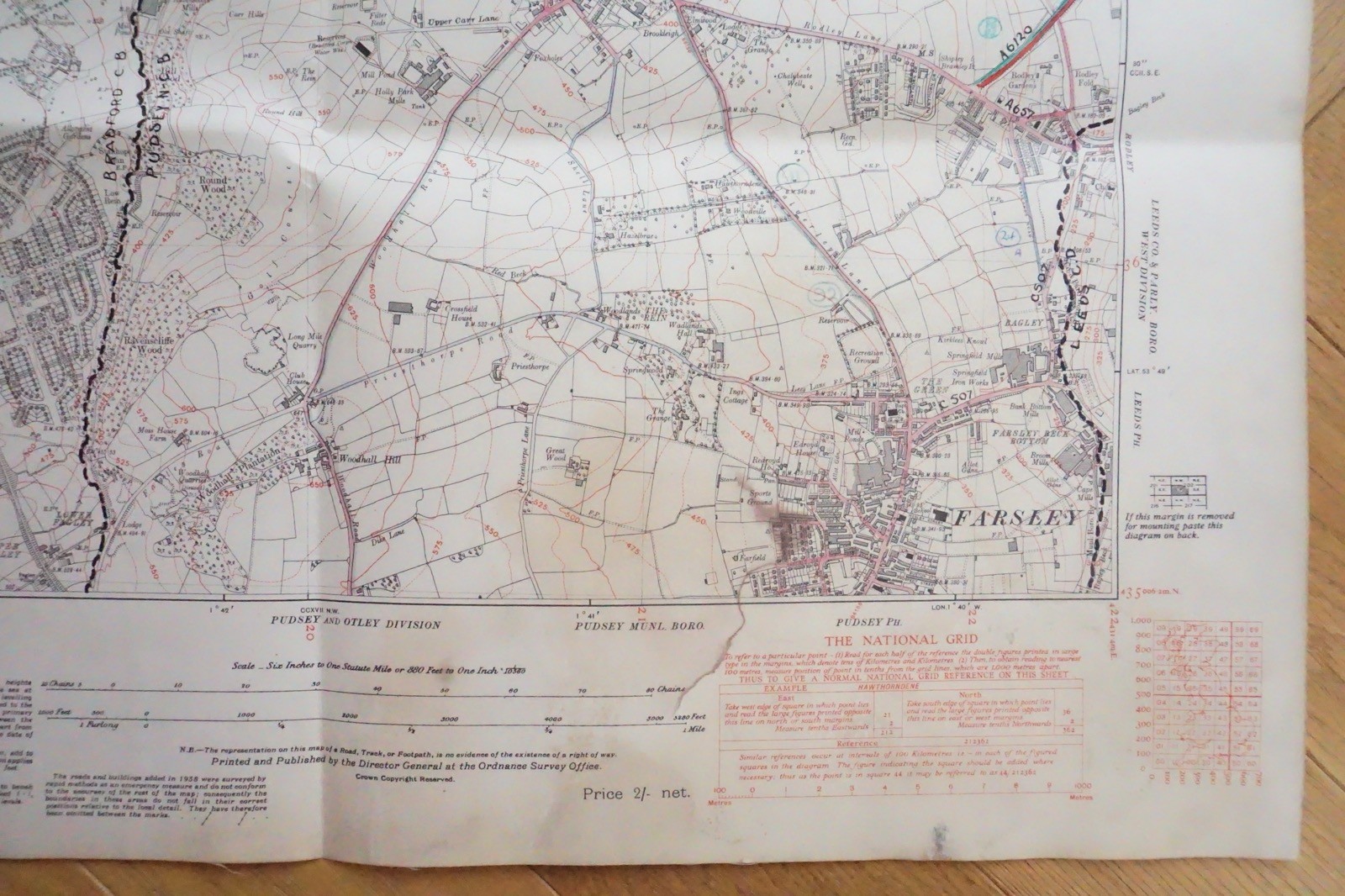 1938 Eccleshill Calverley Farsley Yorkshire LNER Railway OS Linen Map Ref 89**