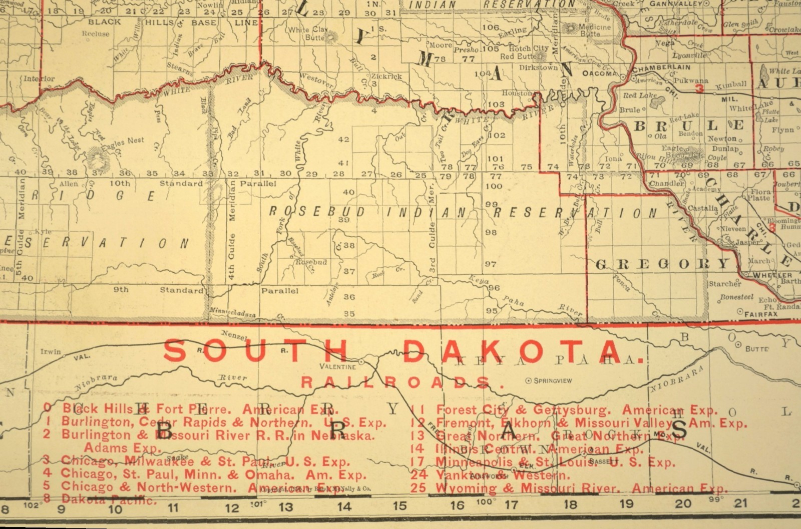 1901 Antique South Dakota Railroad Map CNW RY CMStP RR Large Atlas DATED