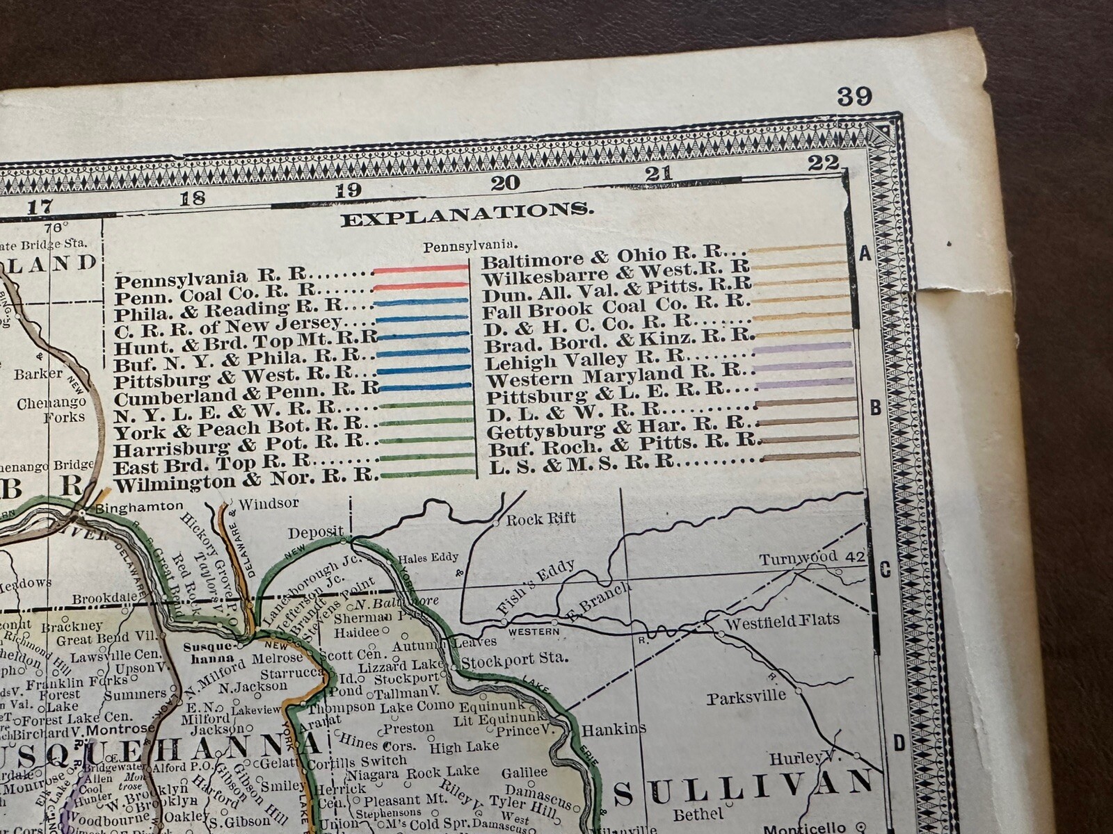 Antique, Original Railroad Map of Pennsylvania , A.A. Grant, 1887