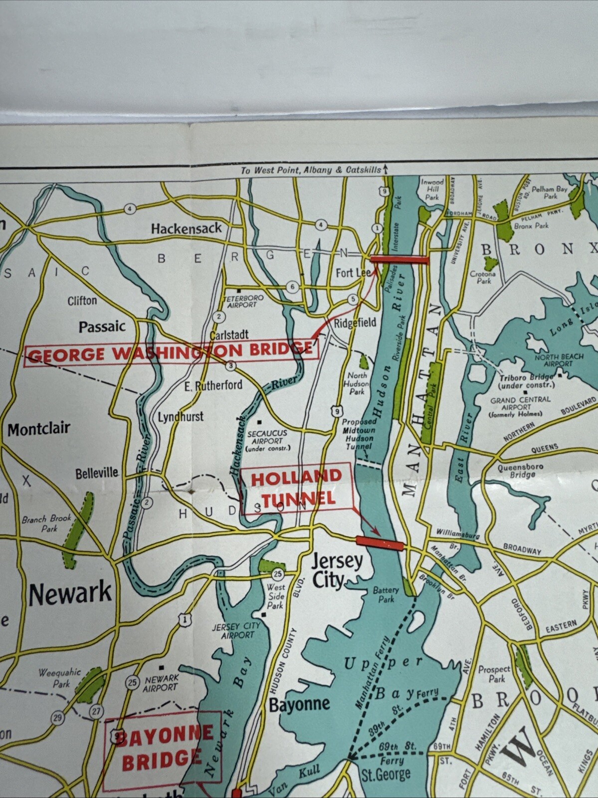 RARE 1938 New York City Map NYC Road Highway Bridge Tunnel PORT AUTHORITY