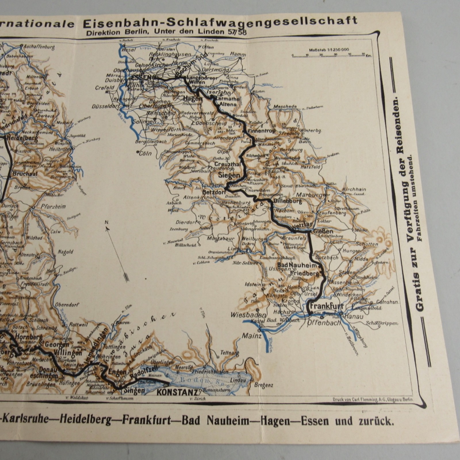 1912 Antique German Railroad Sleeper Car Map And Schedual