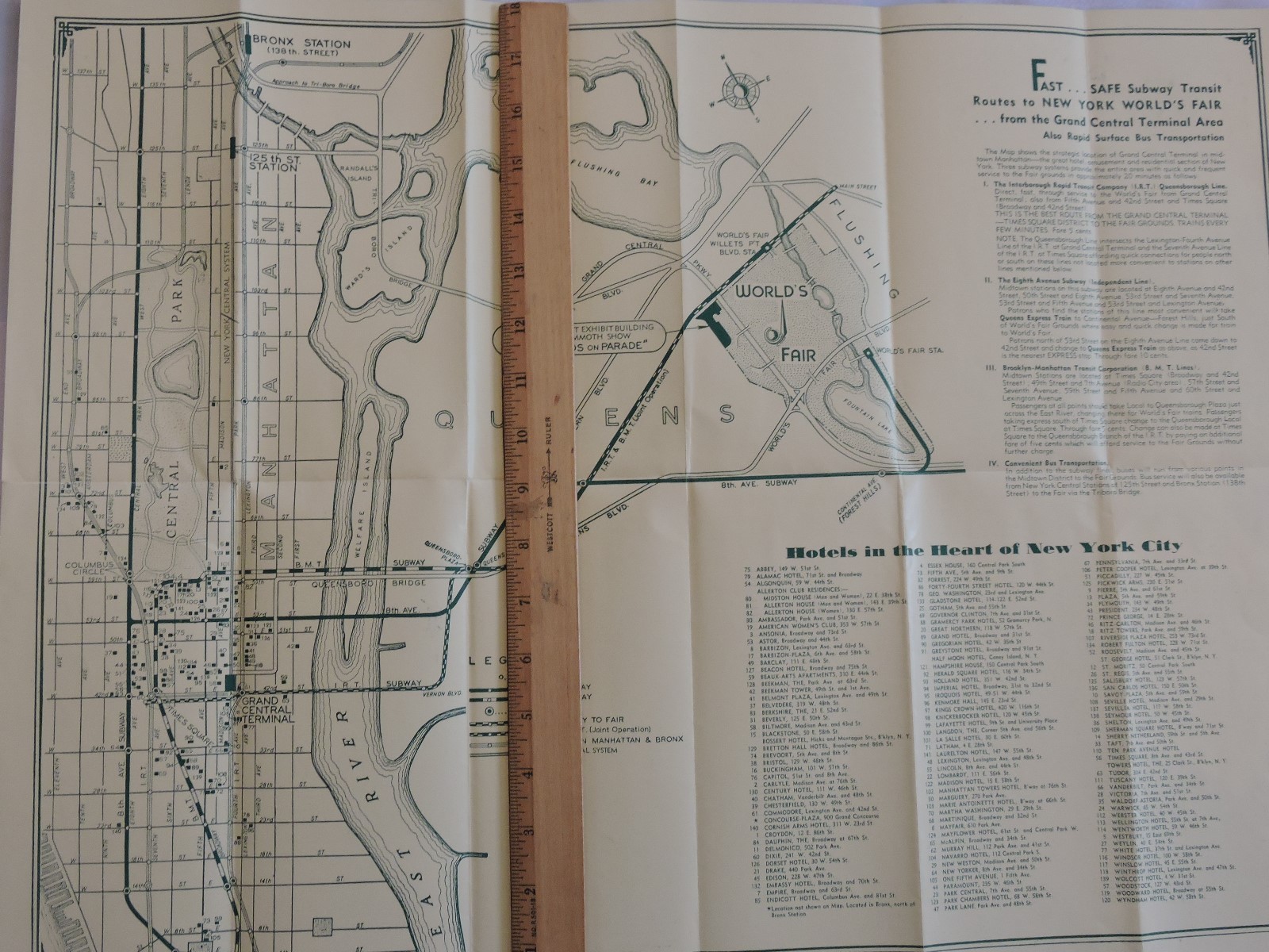 Rare 1940 1939 Worlds Fair 18×24 Subway MAP Railroad