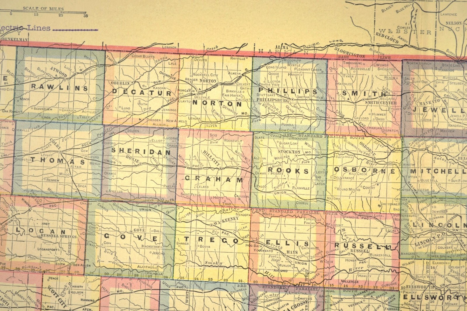 Antique KANSAS Map Railroad LARGE Original AT&SF Missouri Pacific RR MKT