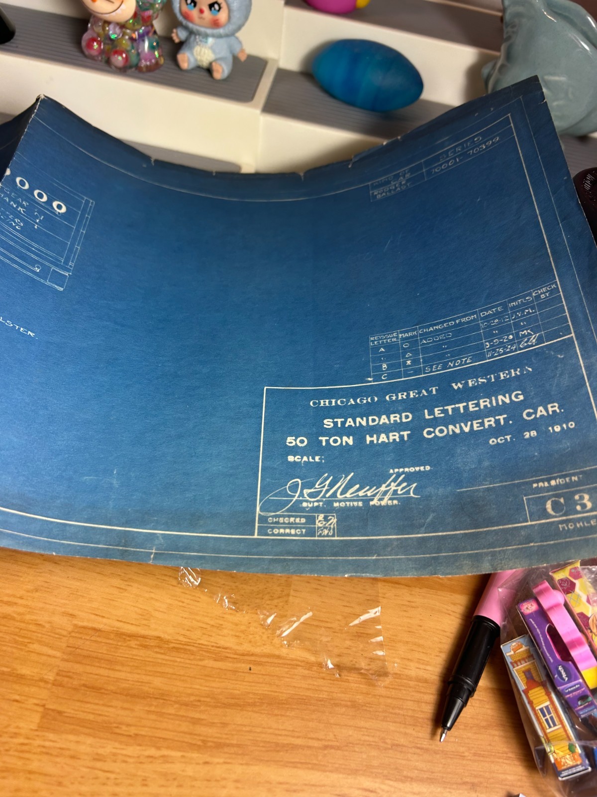 CHICAGO GREAT WESTERN RAILROAD LOCOMOTIVE LETTERING ORIG 1910 BLUEPRINT DATA