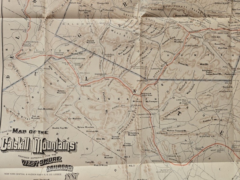 Very Nice 1887 West Shore Railroad RR Catskill Mountains Original Map Near Mint