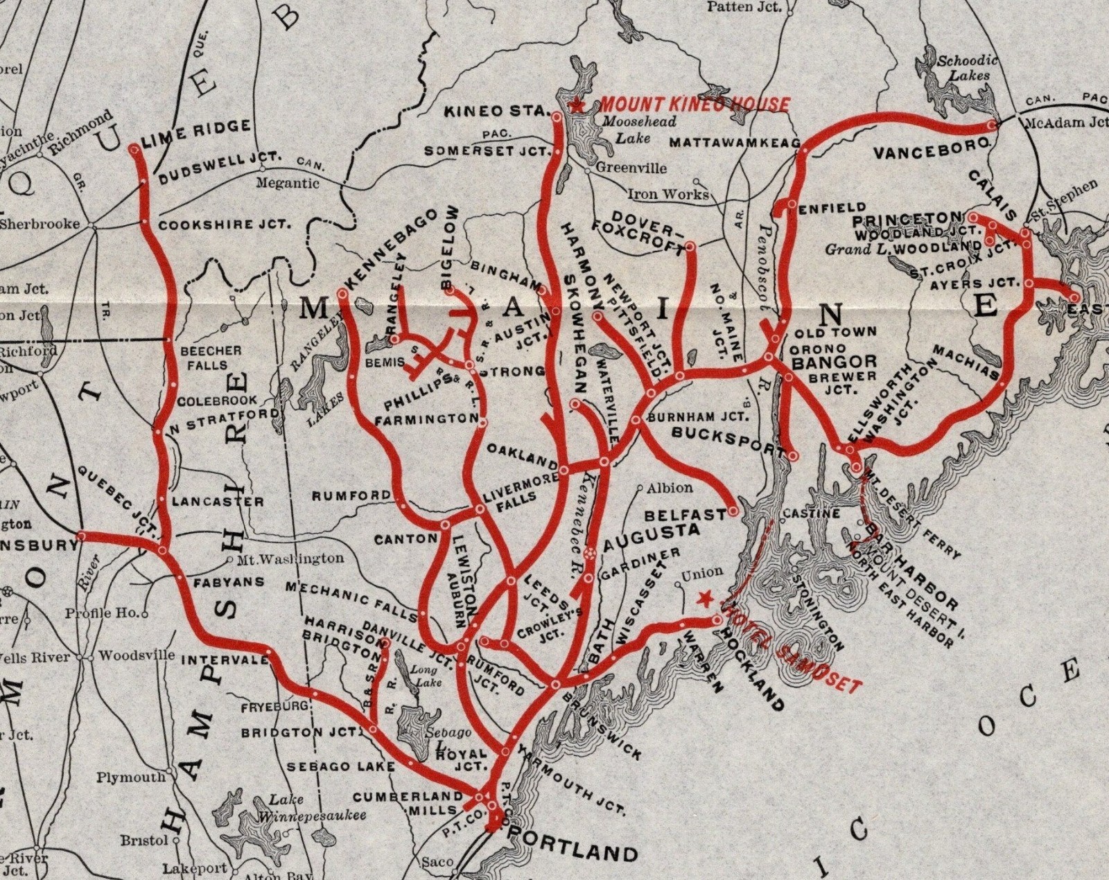 1922 Antique Maine Central Railroad System Map Vintage Railway Map 3122