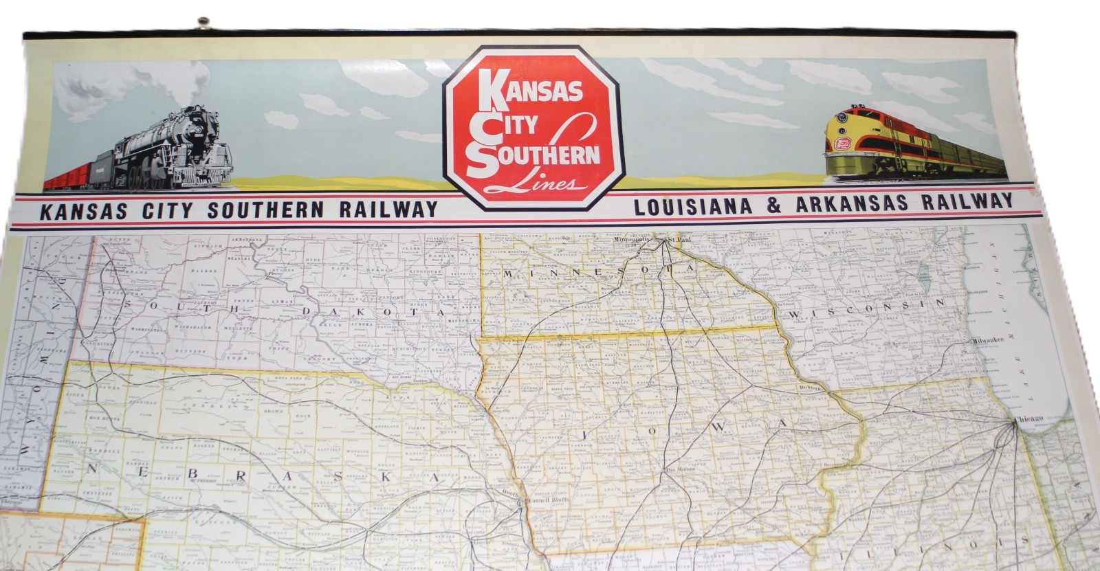ORIGINAL Kansas City Southern/ Louisiana Rwy & Arkansas Rwy Wall Map – 3/1945