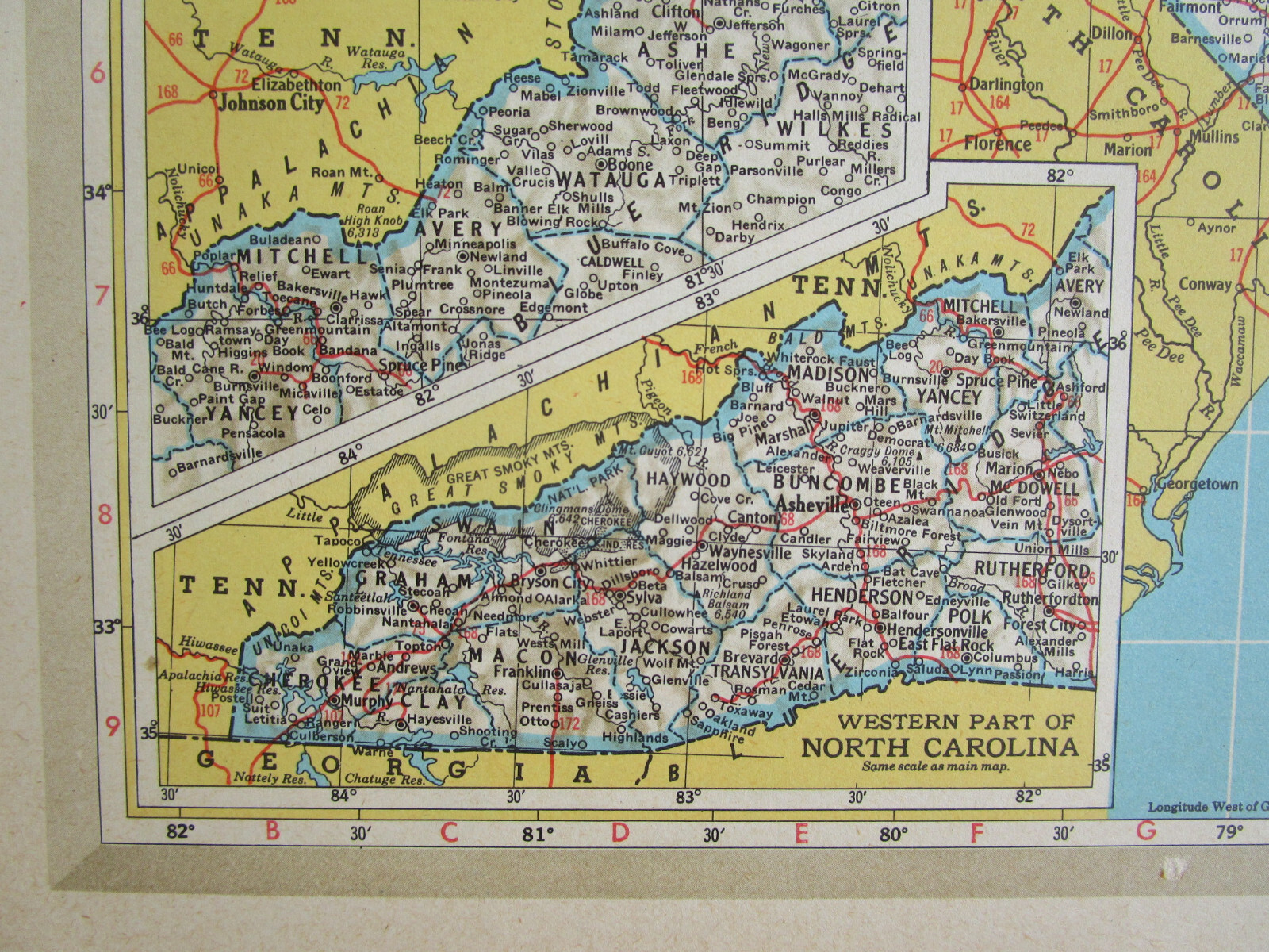 NC NY 1952 NORTH CAROLINA RAILROAD MAP BEAUFORT & MOREHEAD RR. or NEW YORK 1950s