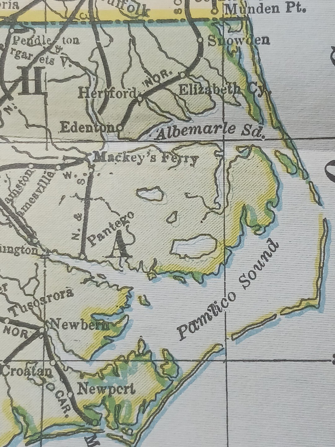 ~1898 Railroad Map Mid Atlantic Virginia Maryland WV SC NC DE Train Routes 11×9″