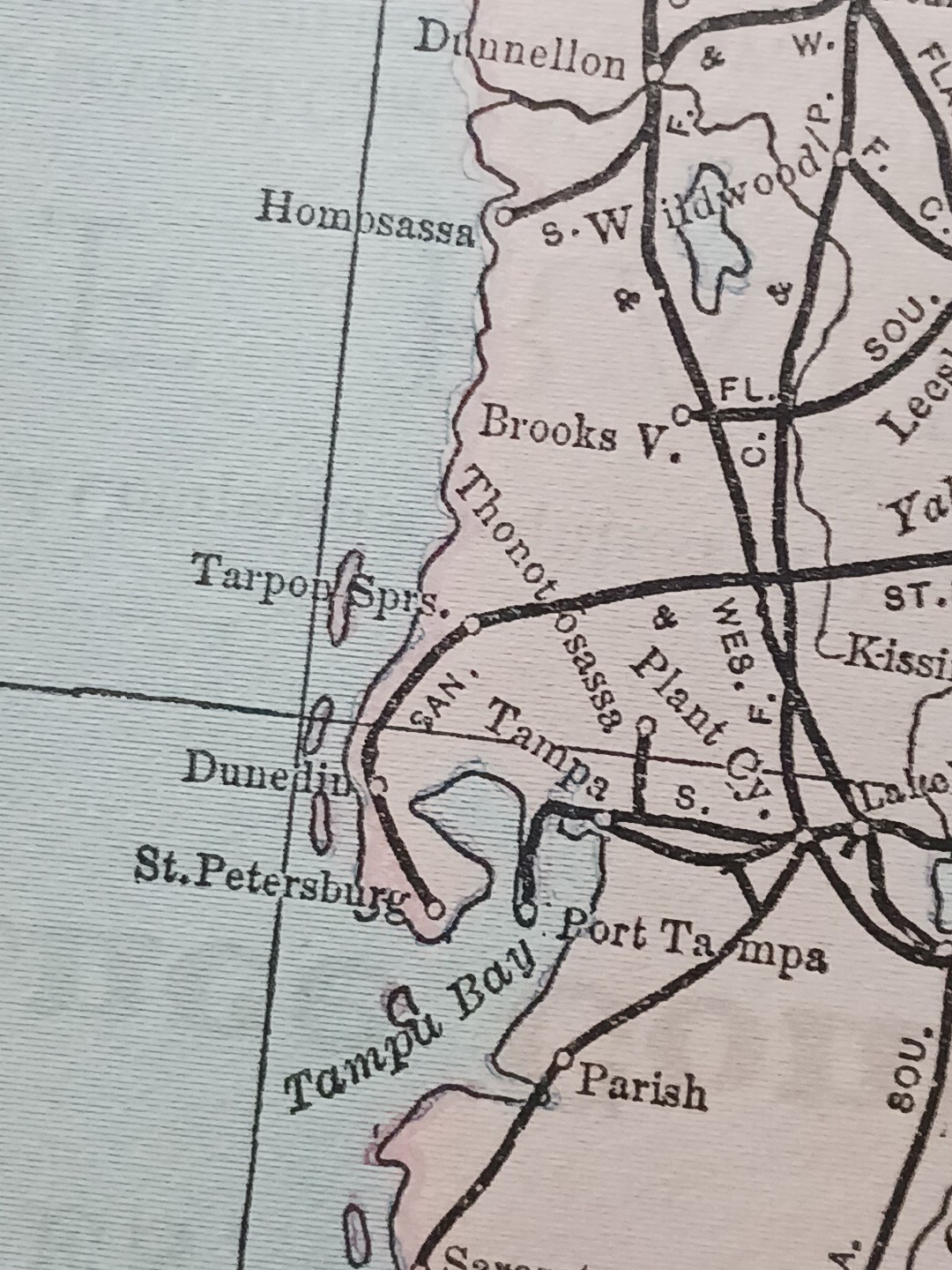 ~ 1897 Train Route Map Alabama FLORIDA Georgia ☆ all Railroad Lines Marked 9×11