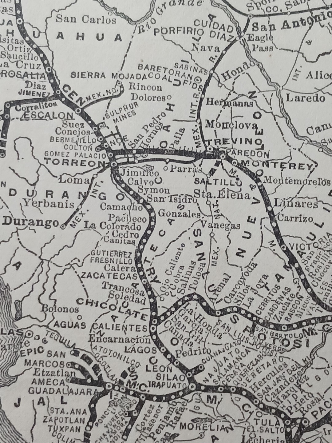1905 Train Route Map MEXICAN CENTRAL RAILWAY Tampico Trevino Mexico Railroad