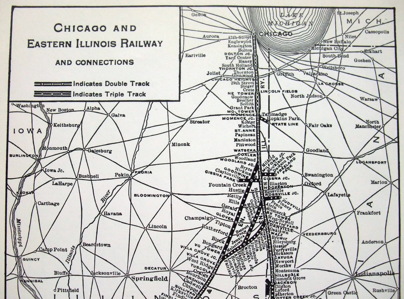 Chicago & Eastern Illinois Railroad – Original 1939 System Map by Poole Bros.