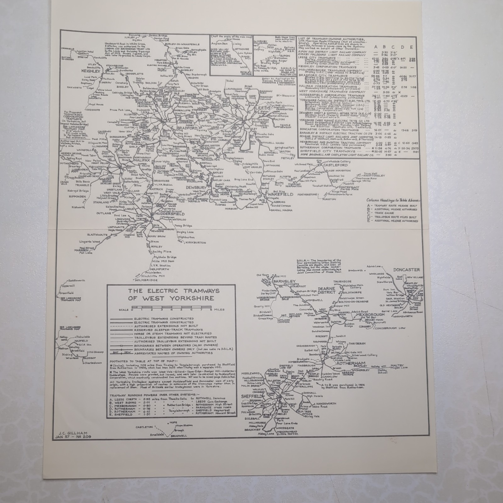 Original 1958 Map The Electric Tramways Of West Yorkshire Great Britain