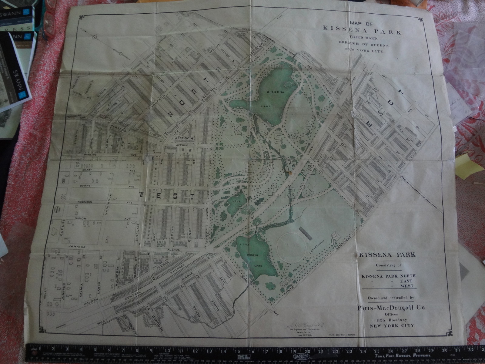 Rare 28 X 32 1908 Kissena Park Flushing Queens LIRR NYC Original Map