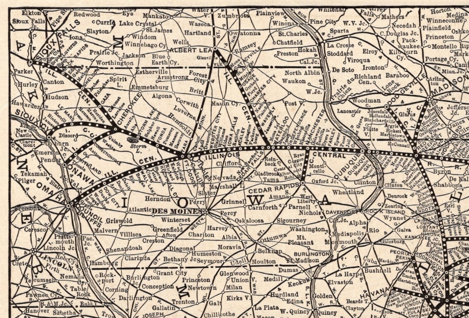 1914 Antique ILLINOIS CENTRAL RAILROAD Map Vintage Illinois Railway Map 3115