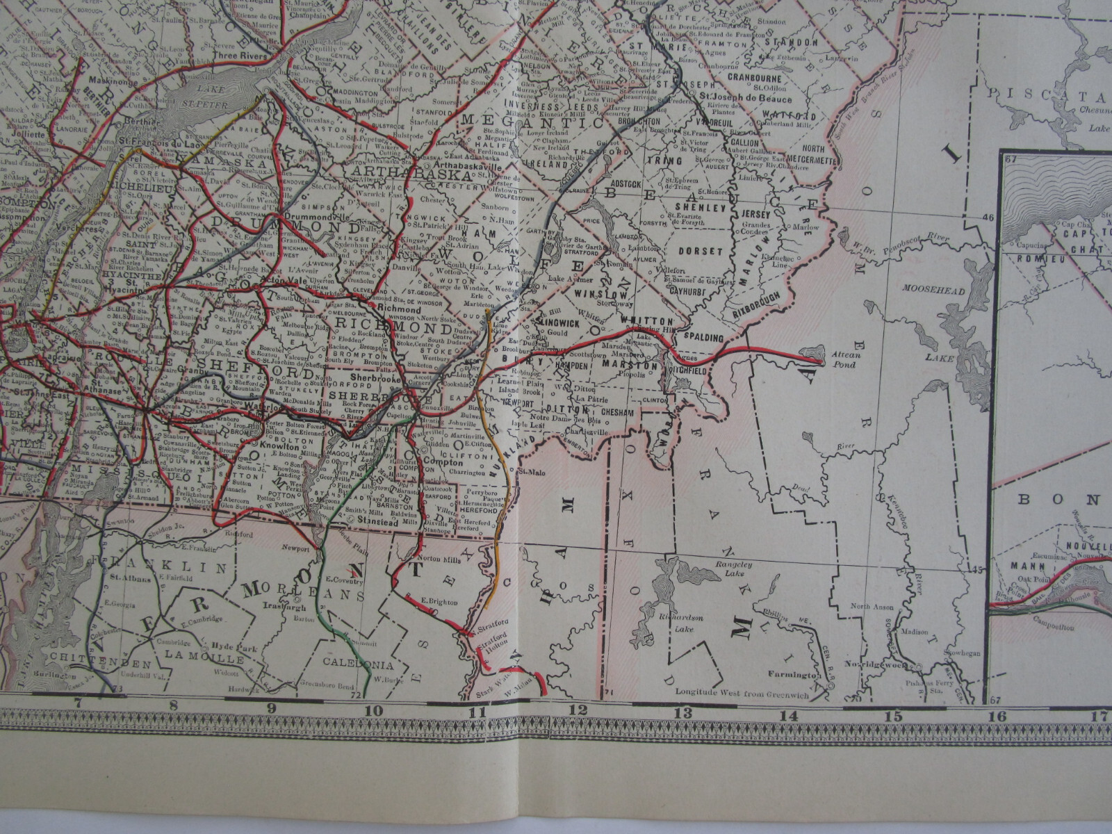 Antique 1892 QUEBEC CANADA GRANT’S RAILROAD Map PONTIAC PACIFIC JUNTION RR 1800s