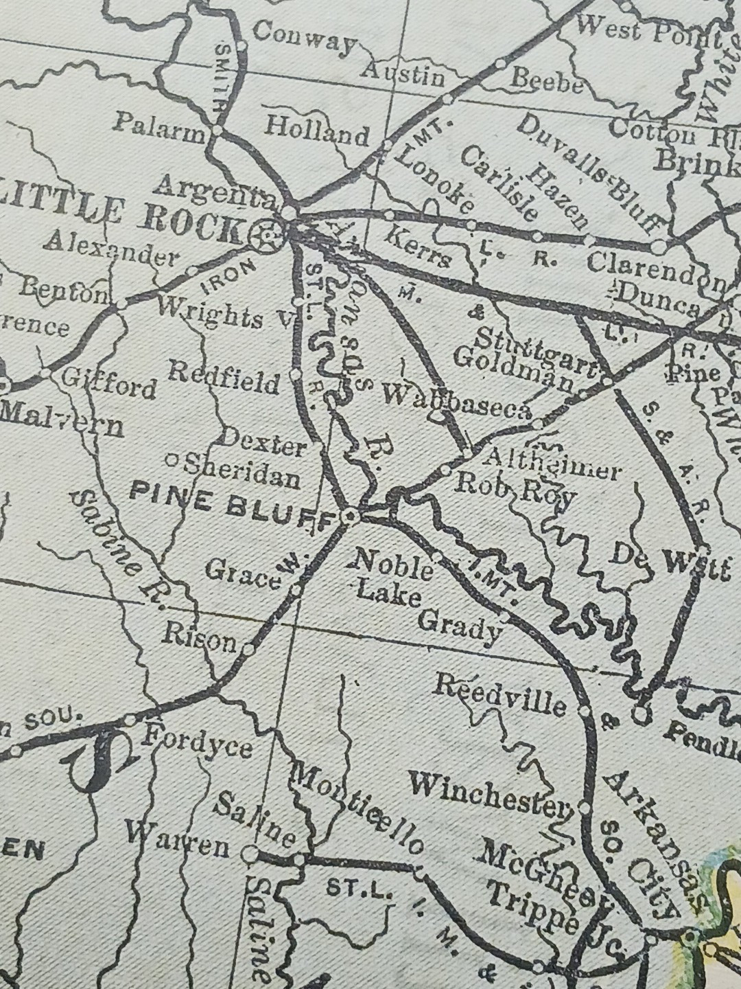 1897 Train Route Map LOUISIANA ARKANSAS MISSISSIPPI all Railroad Lines 9″x 11″