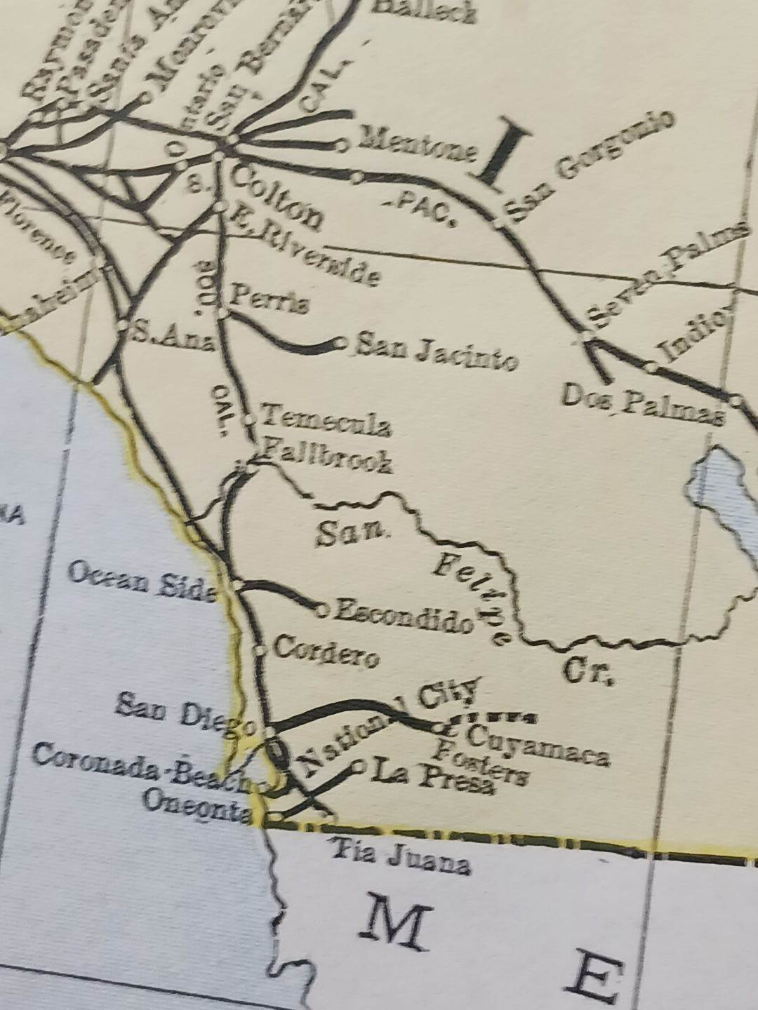 1897 Train Route Map CALIFORNIA & NEVADA all Railroad Lines Stations Towns 9×11″
