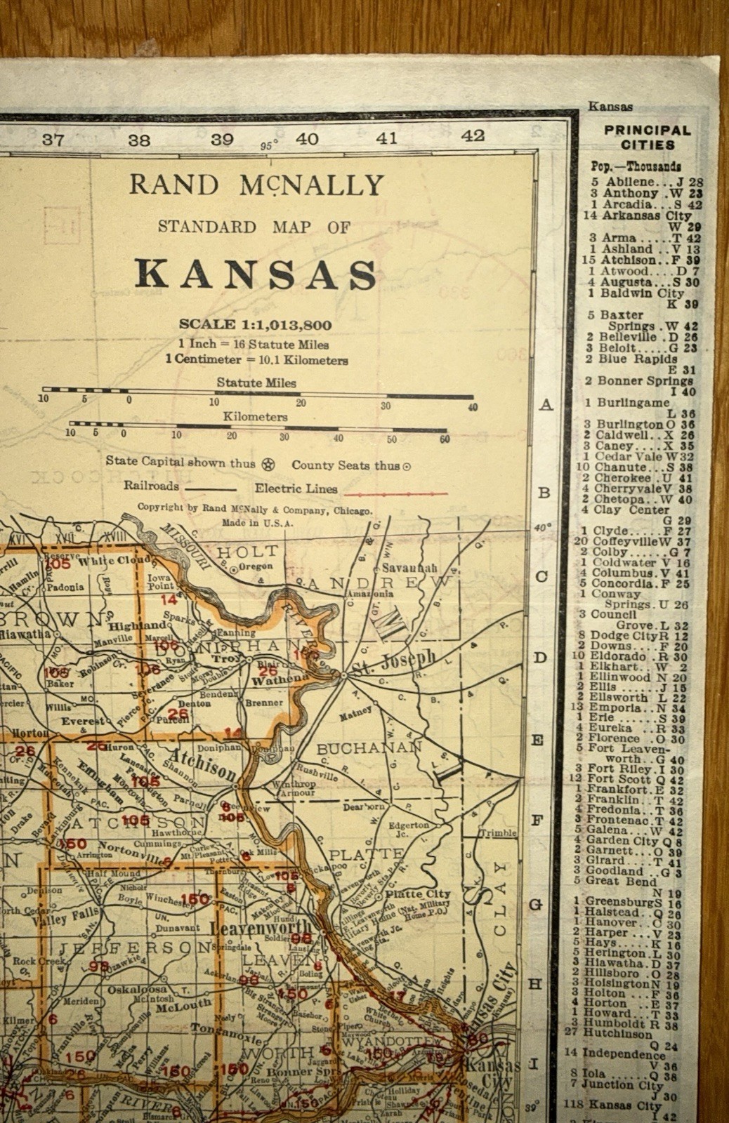 C.1920’s Era Rand McNally Map Of Kansas Air Trails & Railroads 2 Sided Very Rare