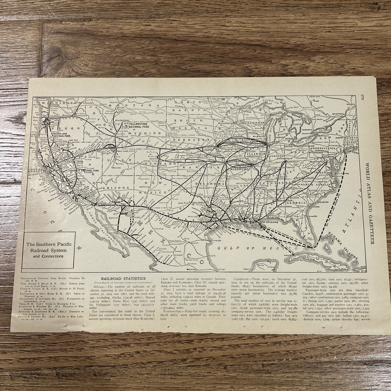 Antique 1922 Map Of The Southern Pacific Railroad System 15”x11”