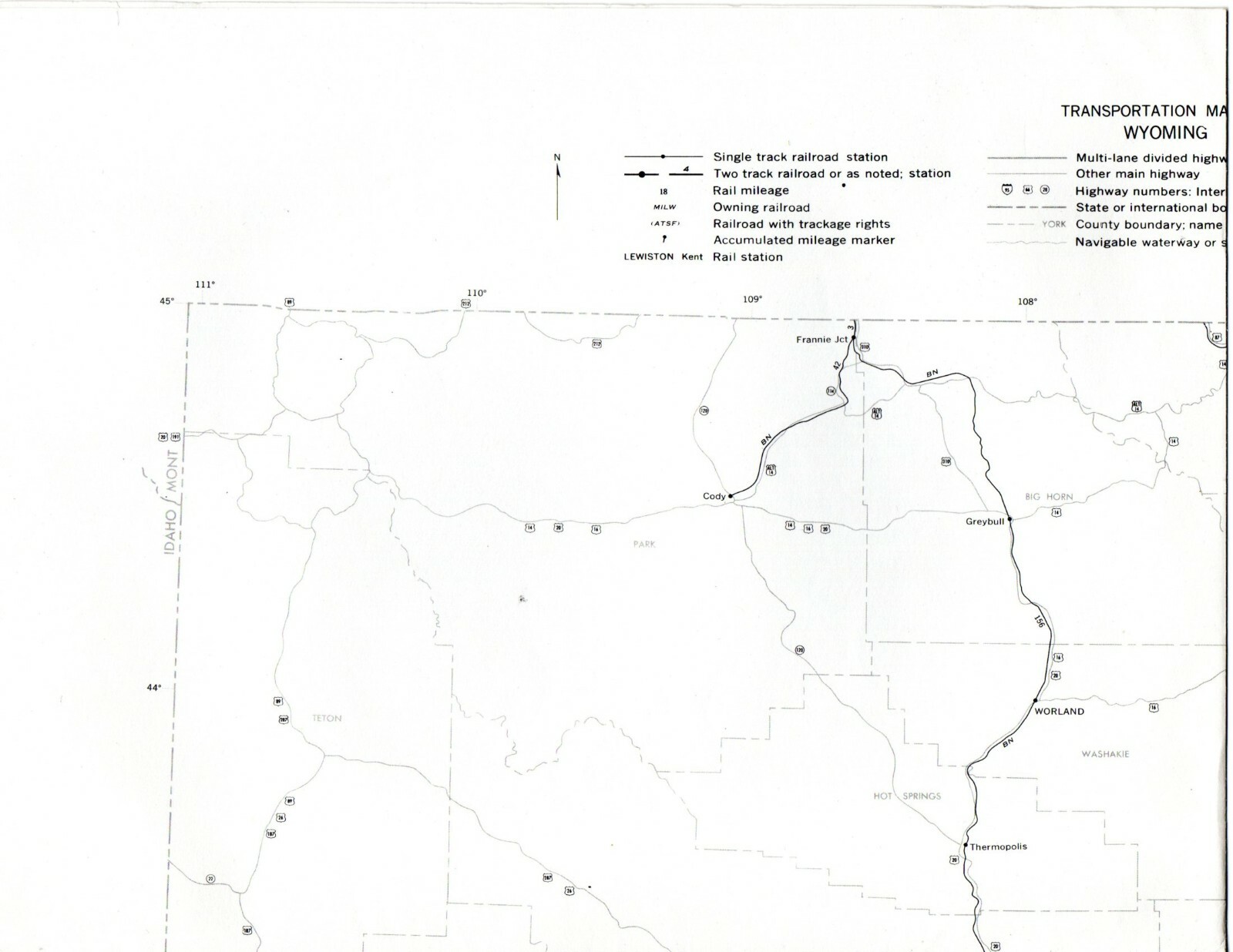 Vintage 1975 Wyoming Transportation Map●Federal Railroad Administration●11″x17″