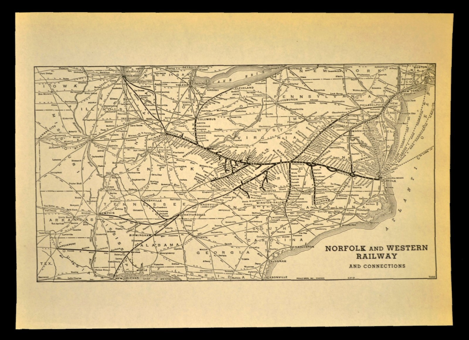 NORFOLK & WESTERN Railway Map Vintage Railroad System Map Antique 1930s