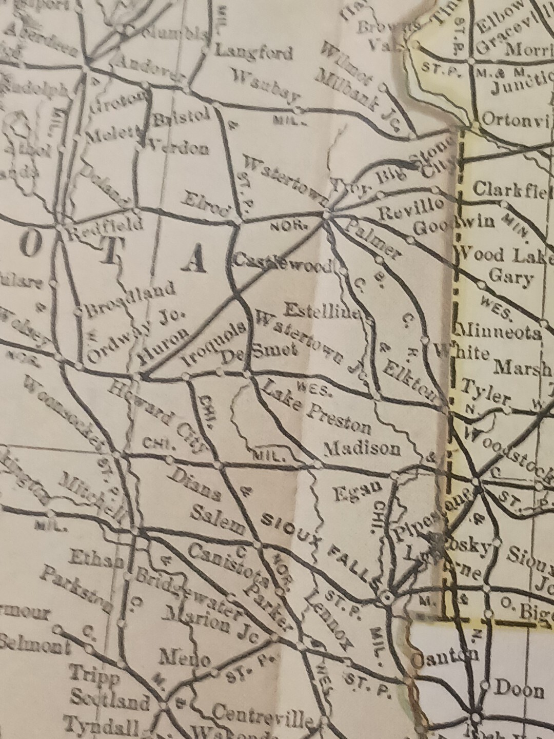 1890 Antique Railway Map Minnesota Dakota ALL Railroad Lines Train Depots 9″x11″