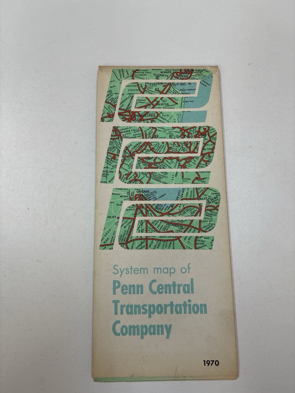 Penn Central 1970 System Map PRR NYC Lines Rand McNally RR Original Folded