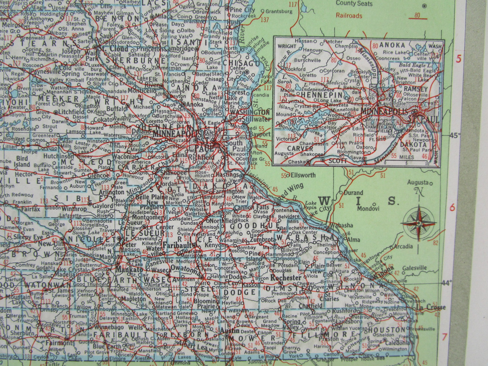 MN MI 1951 MINNESOTA RAILROAD Map DULUTH, SOUTH SHORE, & ATLANTIC RR or MICHIGAN