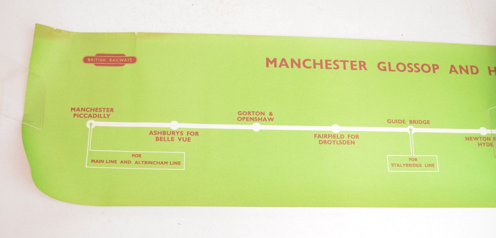 British Railways (LM) Carriage Map Machester Glossop & Hadfield 1940s