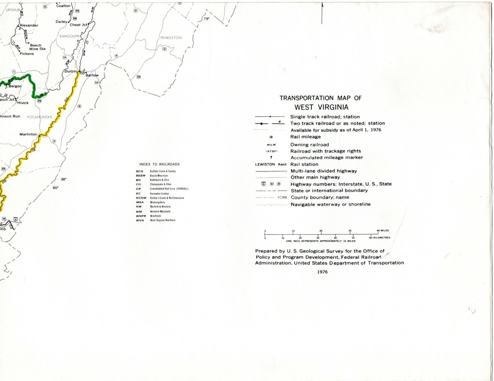 Vintage 1976 West Virginia Transportation Map●Federal Railroad Admin●11″x17″