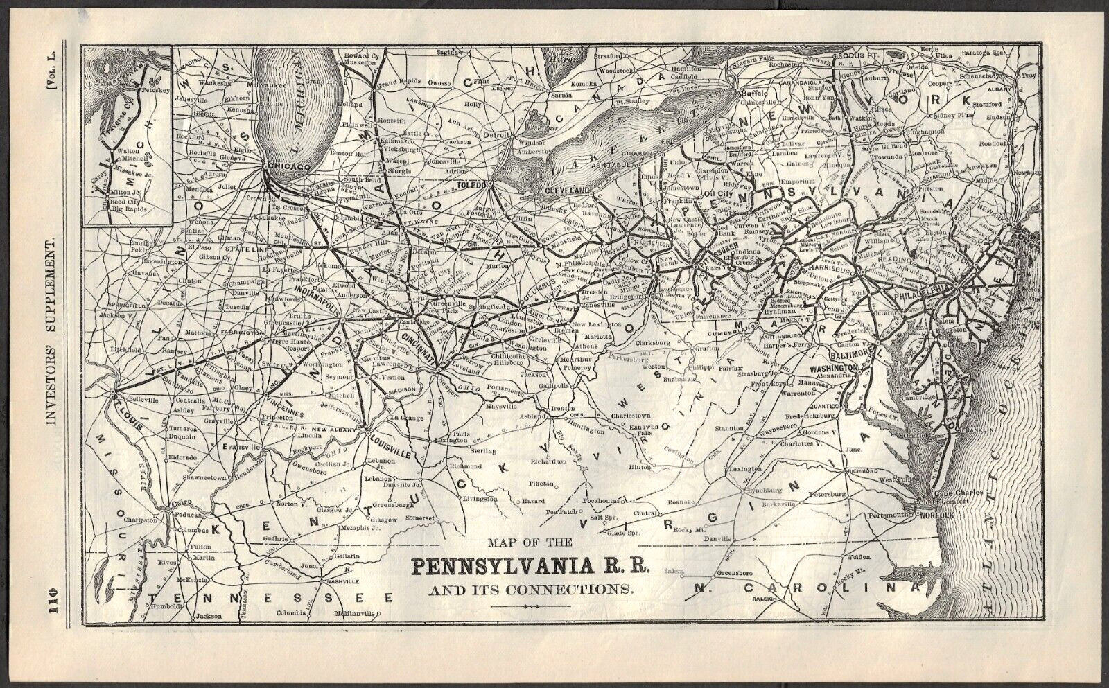 1890 MAP of the PACIFIC SHORT LINE RAILWAY ~ NEBRASKA & WESTERN, WYOMING EAST &