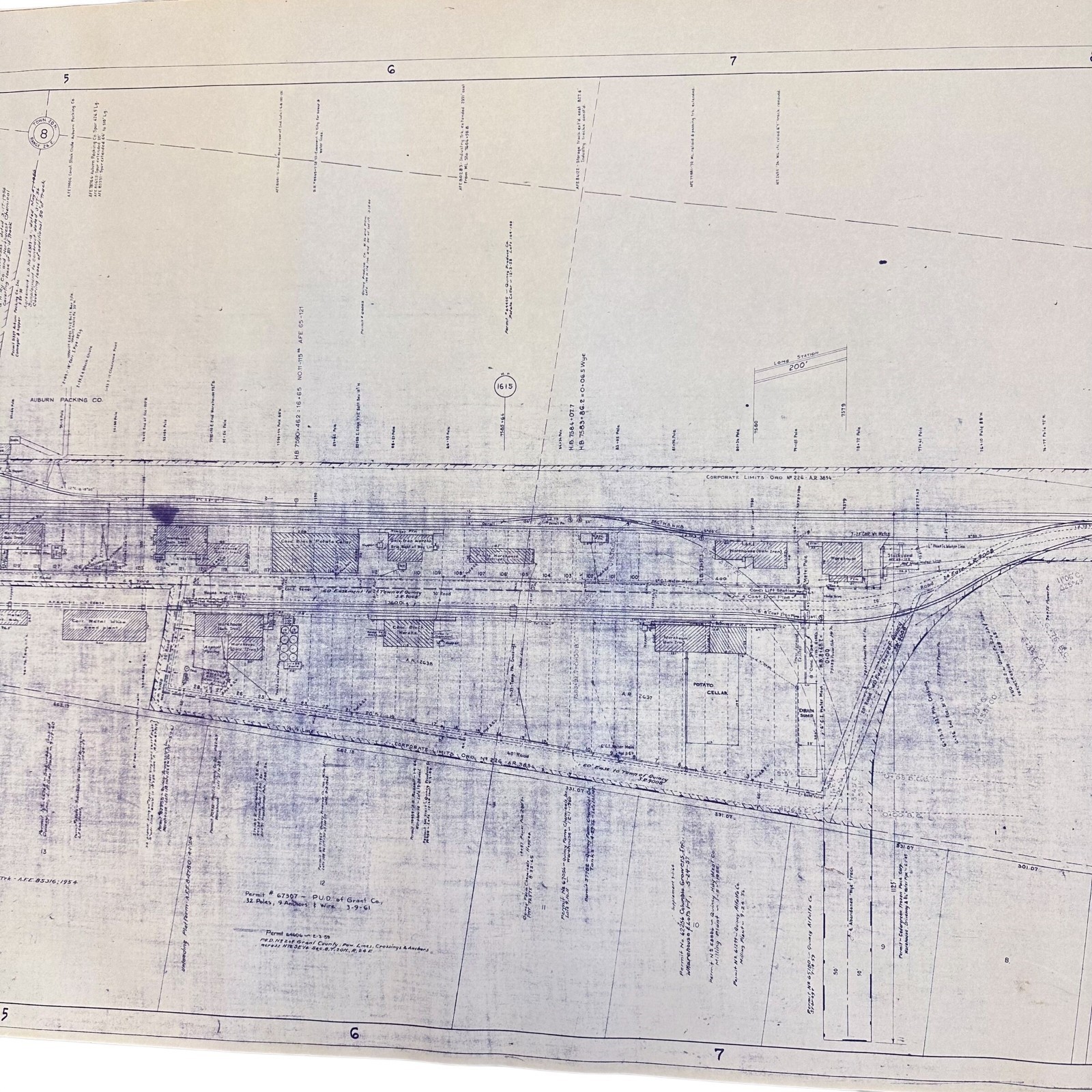 1954 Great Northern Railway Map Quincy Washington WA Blueprint Copy 84” x 24”