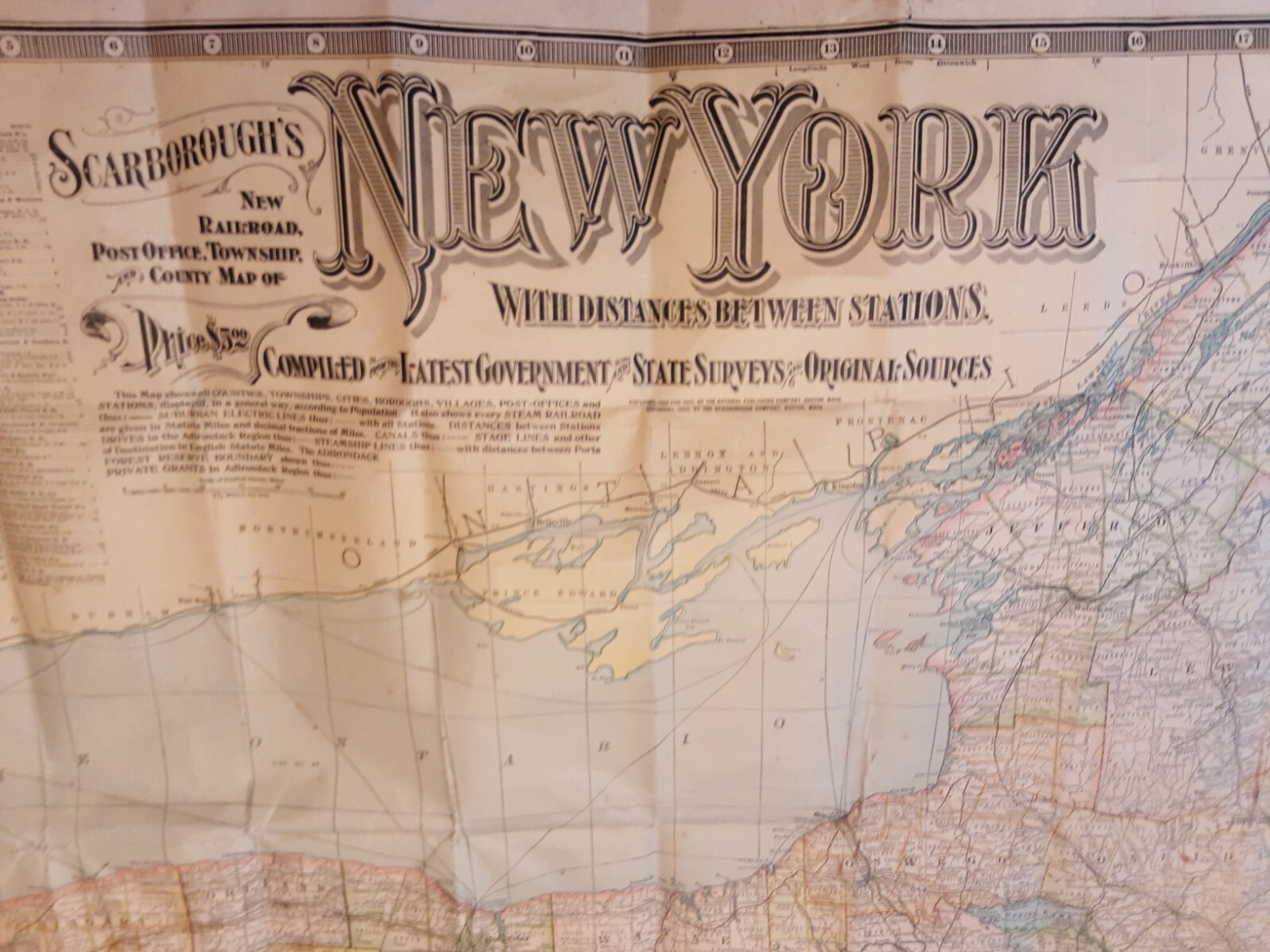 RAILROAD MAP, POST OFFICE, TOWNSHIP NEW YORK 1903 SCARBOROUGHS