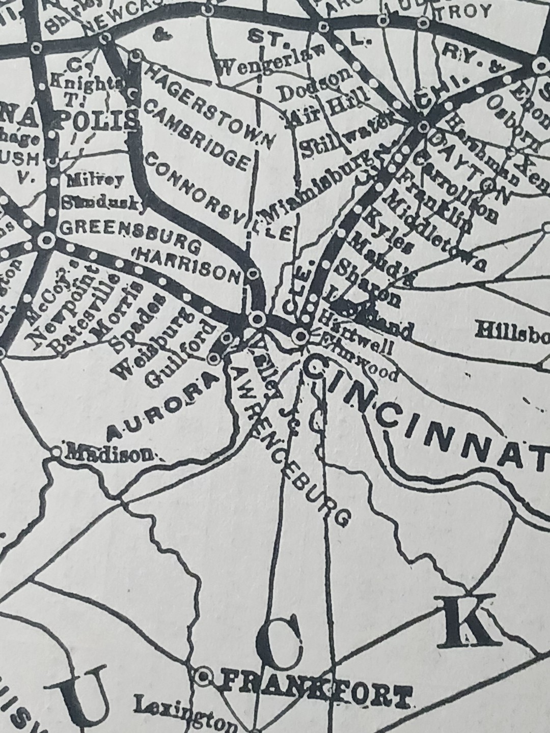 ~1898 Railroad Train Route Map CLEVELAND CINCINNATI CHICAGO & ST LOUIS RAILWAY