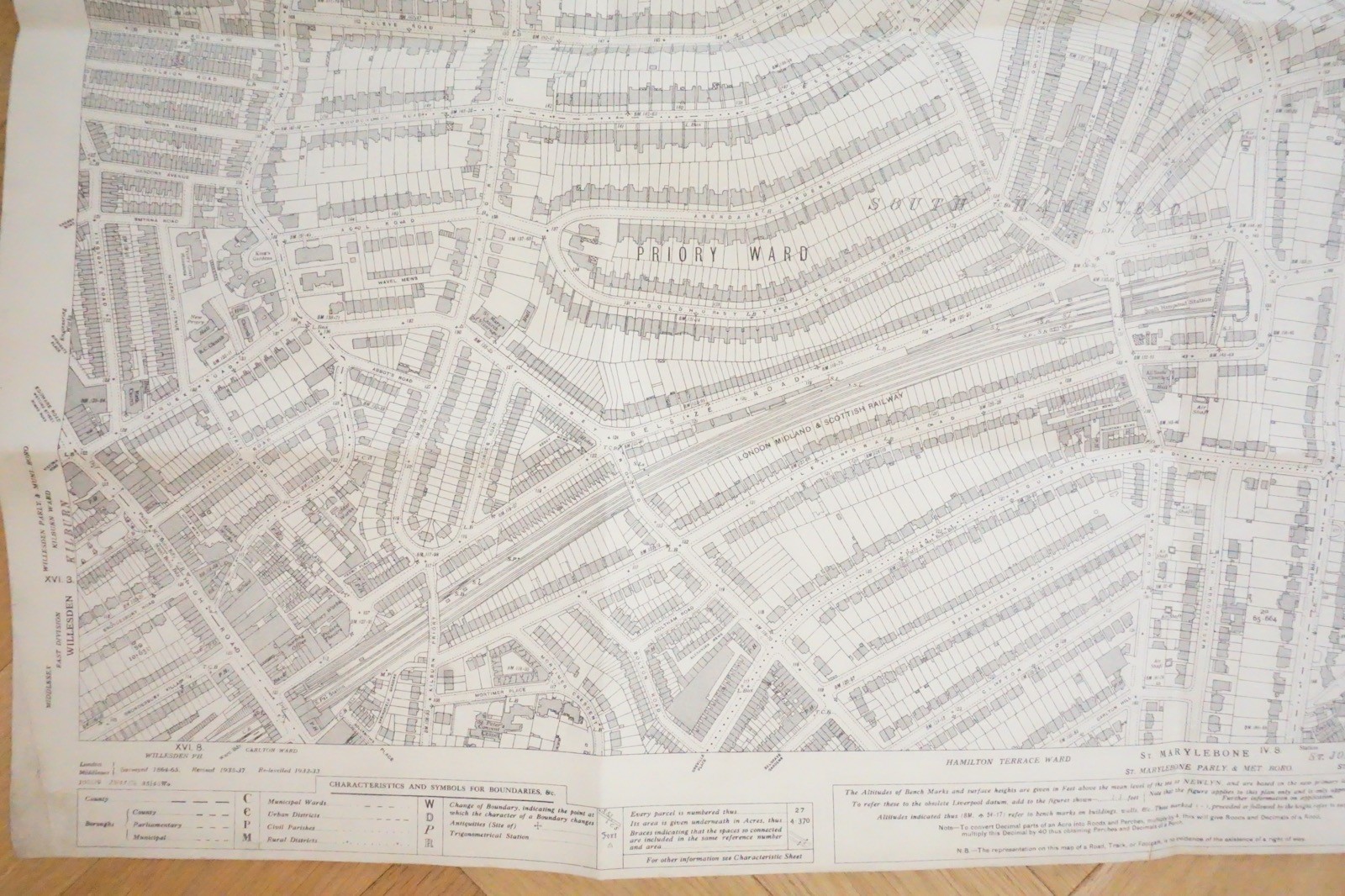 1935 South Hampstead Adelaide Ward London LMS LNER Railway OS Railway Map *
