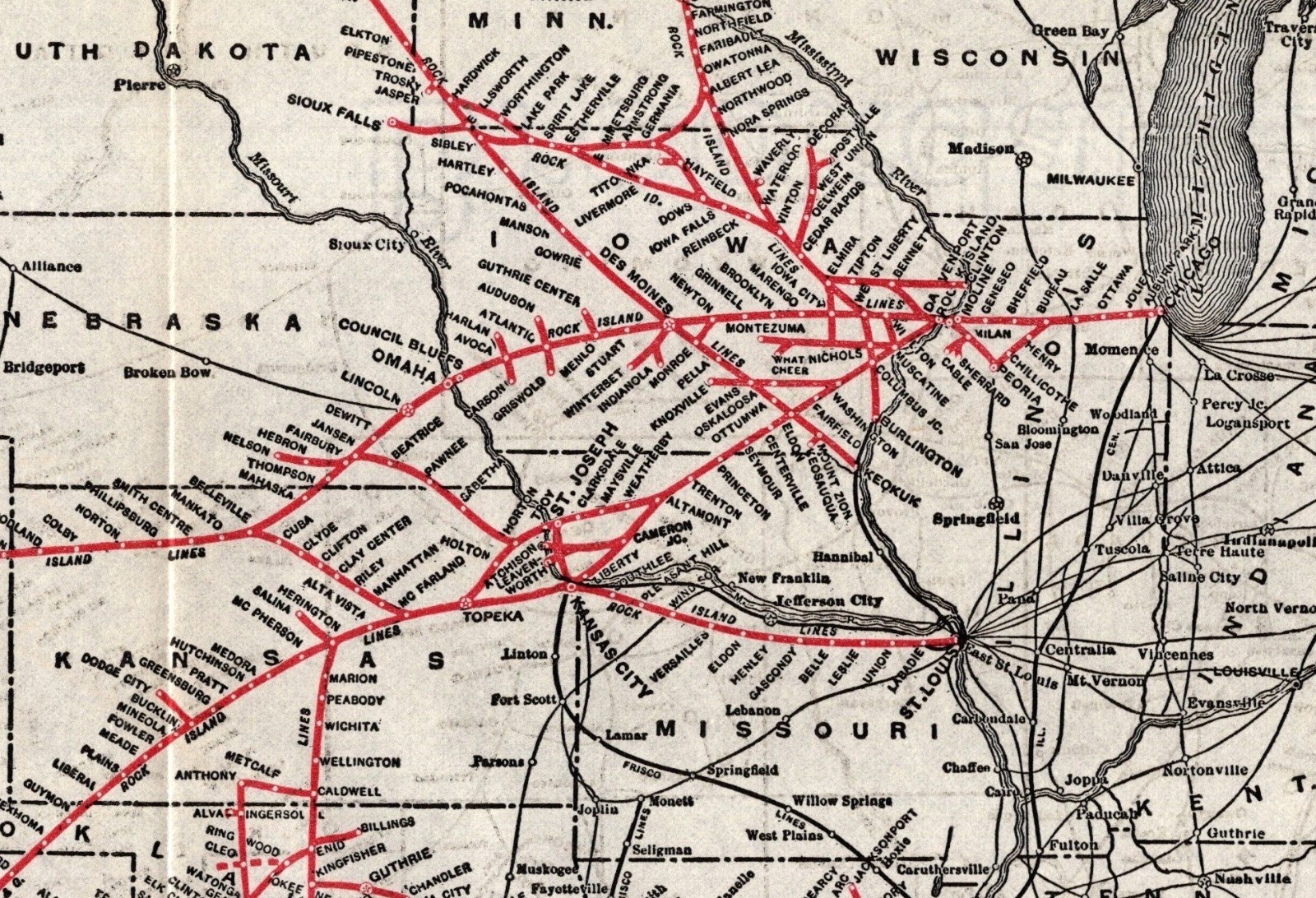 1910 Antique Chicago Rock Island Pacific Railroad Map Rock Island System 2653