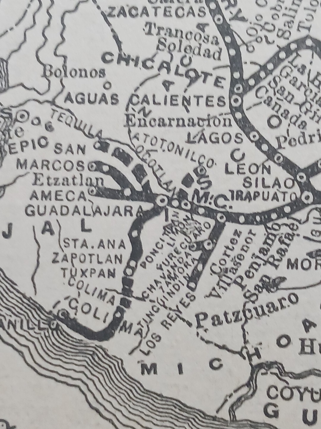 ~1906 Train Route Map MEXICAN CENTRAL RAILWAY Monterey Tampico Mexico Railroad