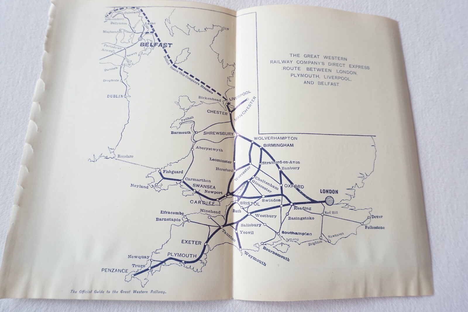 1912 GWR Express Route London Plymouth Liverpool Belfast Original Railway Map