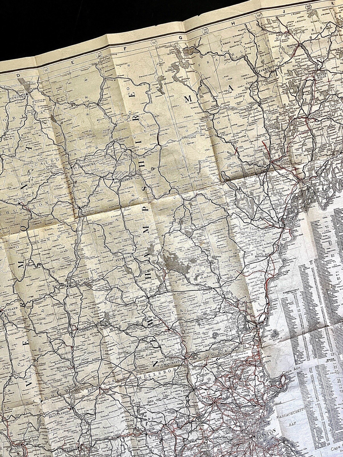 1910 NEW ENGLAND COMMERCIAL & ROUTE SURVEY MAP Towns Populations Rail Fishing