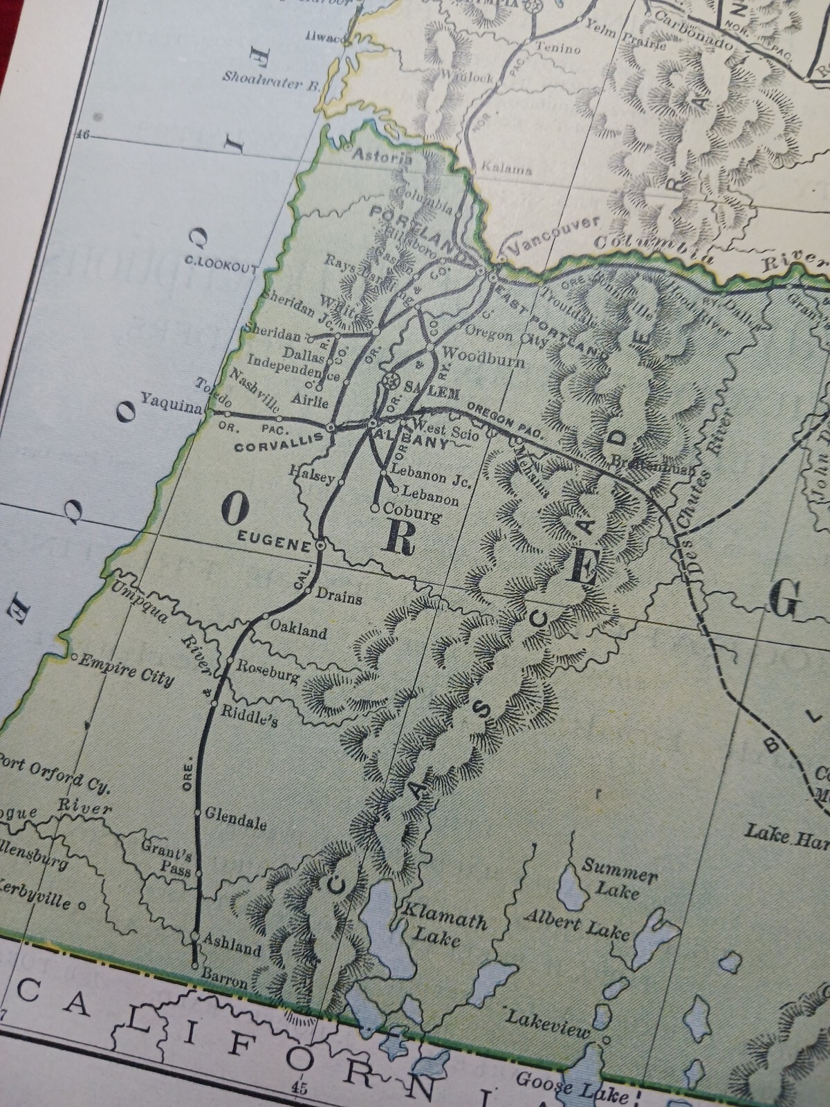 Original 1889 railroad map all train routes 11″x9″ WASHINGTON Oregon IDAHO