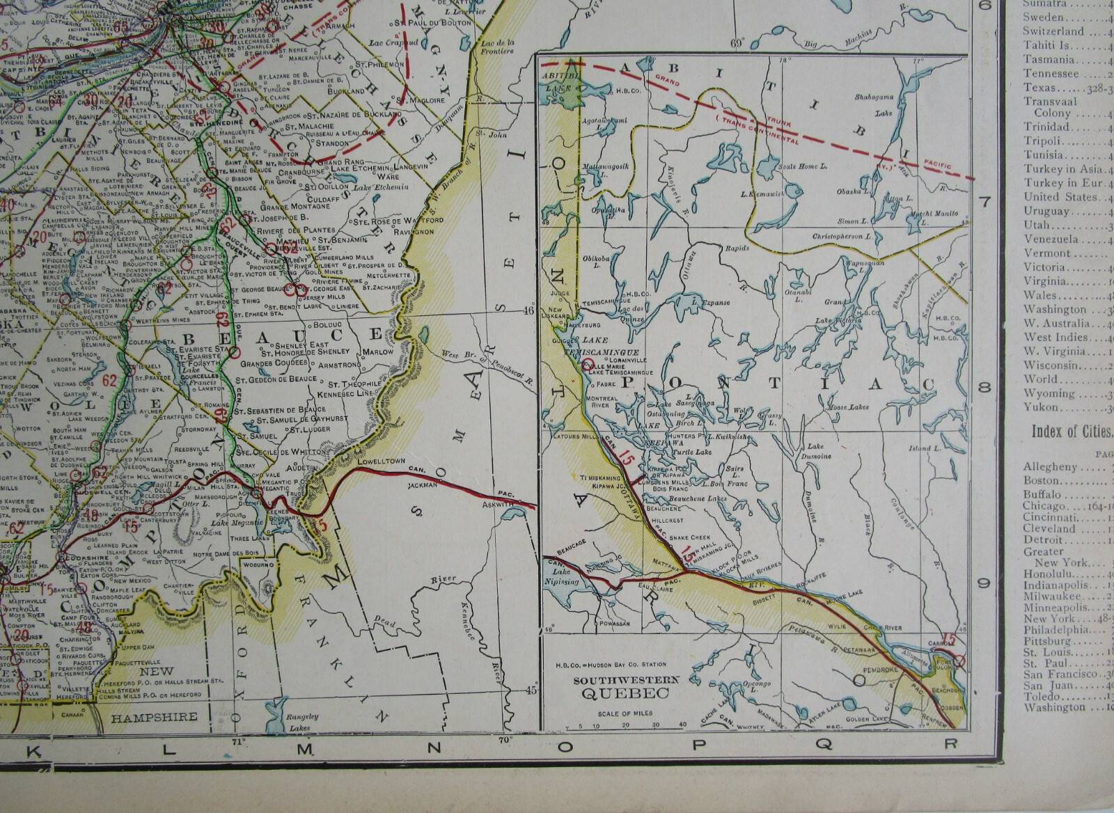 1910 QUEBEC STEAM, INTERURBAN ELECTRIC RAILROAD Map. CANADA 1900s PHILIPSBURG RR