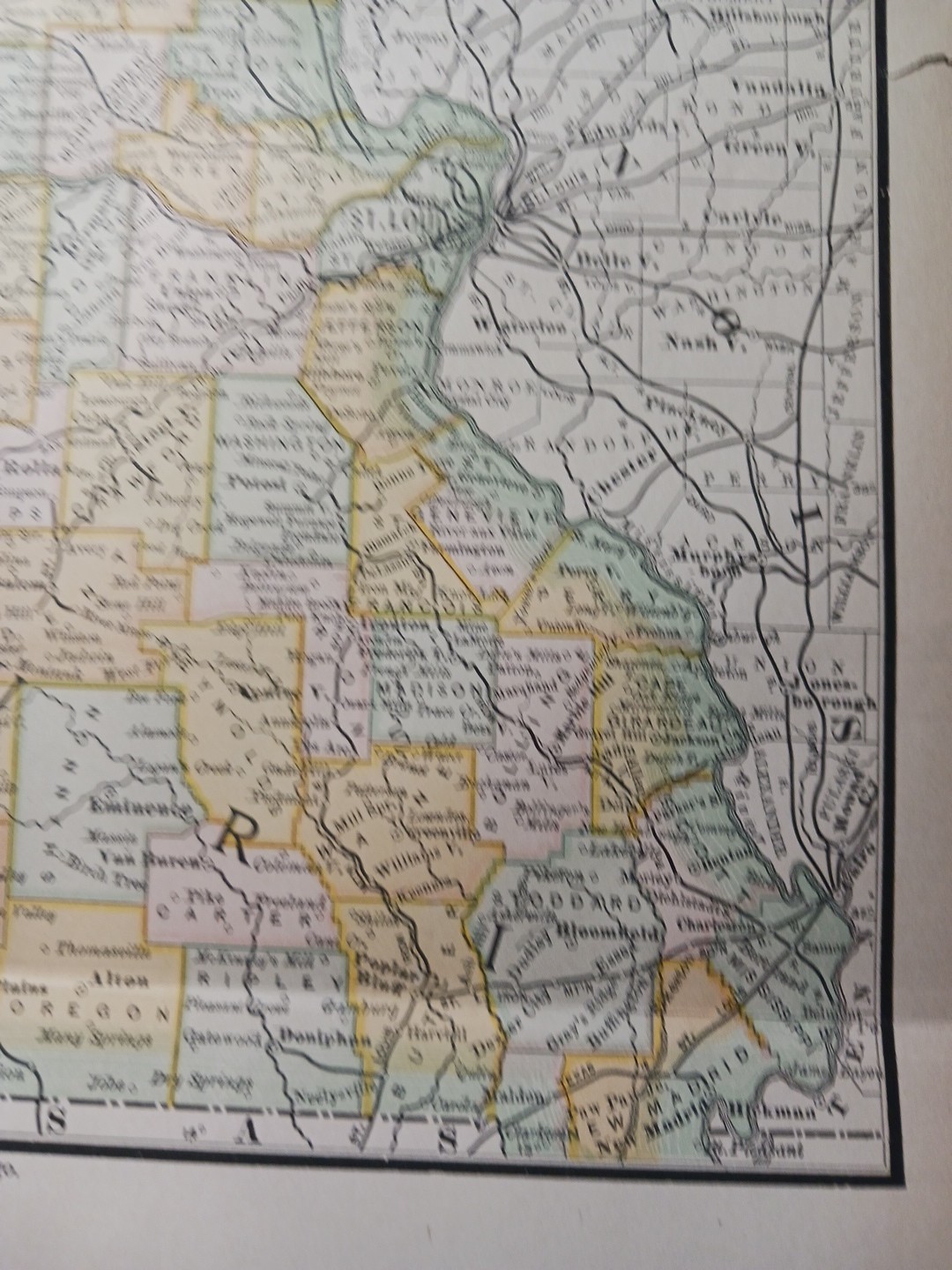 1884 vintage Railroad Map MISSOURI Train Line Routes Railway Town Stations 9×11″