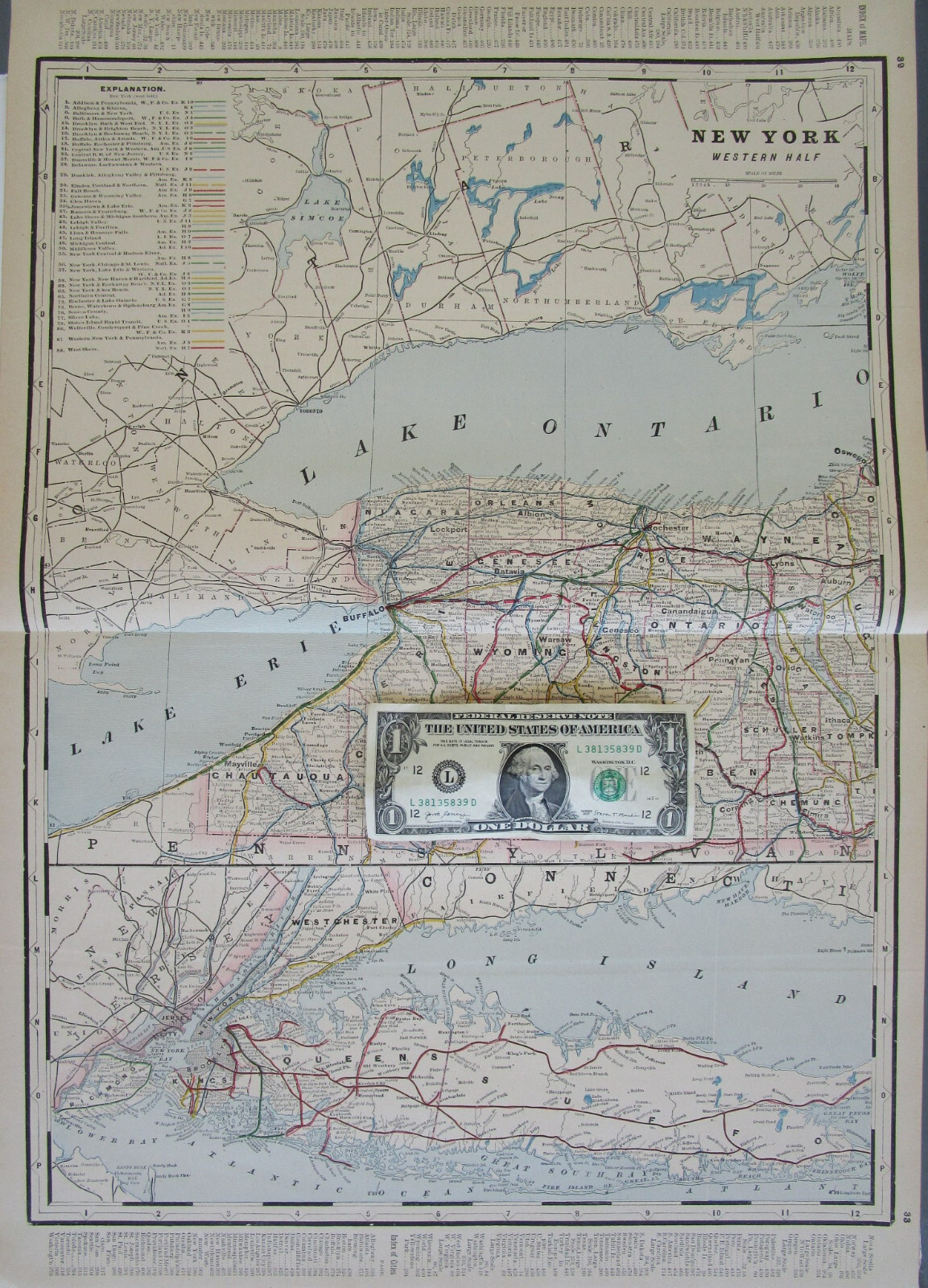 NY 1895 WESTERN NEW YORK Cram RAILROAD Map WELLSVILLE COUDERSPORT PINE CREEK RR
