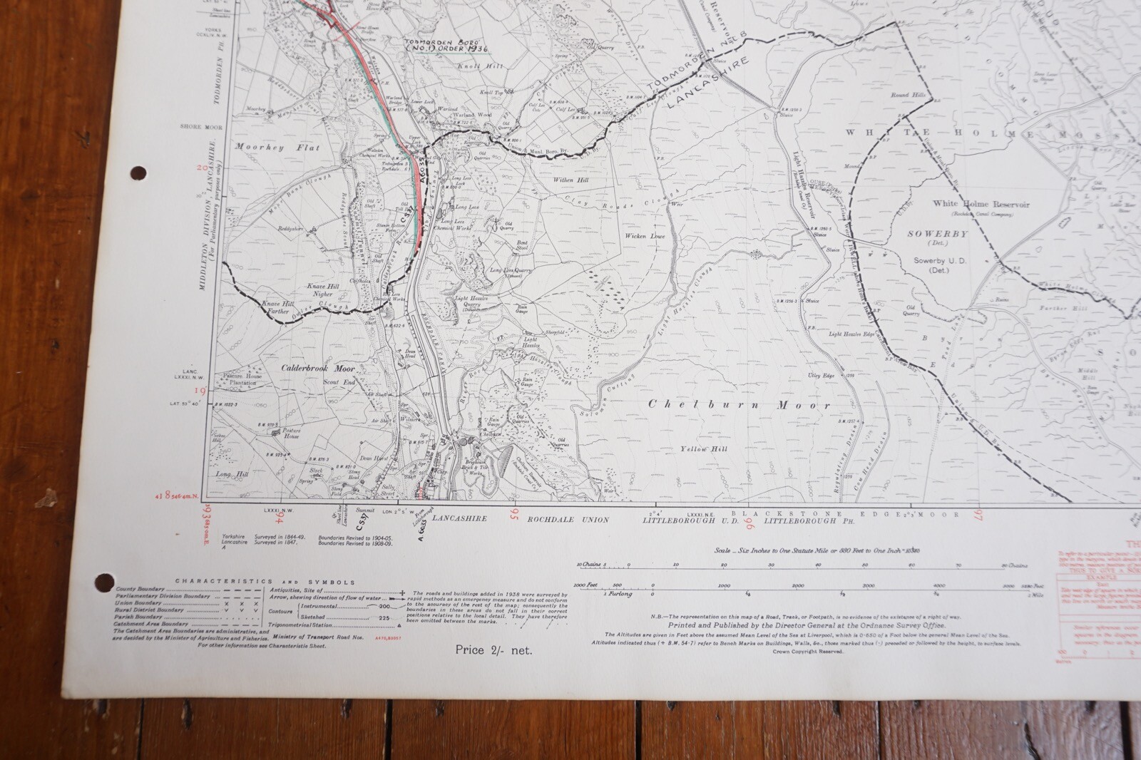 1938 Todmorden Sowerby Yorkshire Railway OS Linen Map Ref 19